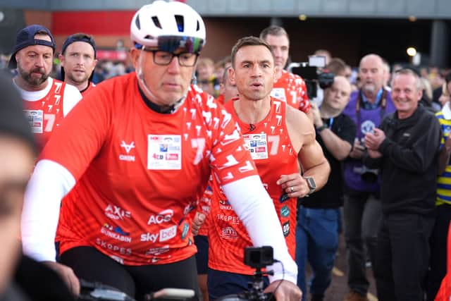 Sir Kevin Sinfield arrives to the stadium on Day 7 of the 7 in 7: The Grand Finale fundraiser before the Betfred Super League Grand Final at Old Trafford. 