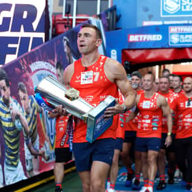 Sir Kevin Sinfield brings out the trophy ahead the Betfred Super League Grand Final at Old Trafford, Manchester.
