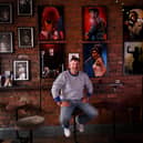 Artist Lee Bucilli pictured with his artwork at Northern Guitars, CalleLane, LeedsPicture taken by Yorkshire Post Photographer Simon Hulme 30th September 2026
 

