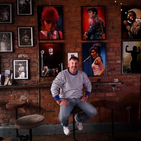 Artist Lee Bucilli pictured with his artwork at Northern Guitars, CalleLane, LeedsPicture taken by Yorkshire Post Photographer Simon Hulme 30th September 2026
 

