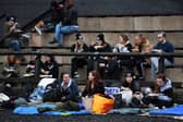 Leeds-based homelessness charity Simon on the Streets annual sleepout fundraising event, at the Royal Armouries in Leeds. 
27th September 2018.
