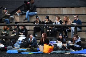 Leeds-based homelessness charity Simon on the Streets annual sleepout fundraising event, at the Royal Armouries in Leeds. 
27th September 2018.
