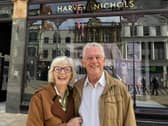 Ian and Mary Williams outside Harvey Nichols on Briggate