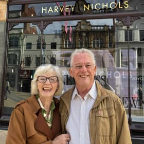 Ian and Mary Williams outside Harvey Nichols on Briggate