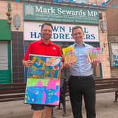 Author and postman Phil Cawood with Mark Sewards MP