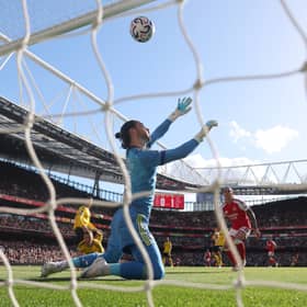 BEATEN: Leeds United keeper James Trafford by Riccardo Calafiori's bouncing effort to draw Arsenal at level.