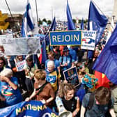 Pro-EU demonstrators attend a rally in London in June this year to mark the tenth anniversary of the Brexit referendum (Picture: Brook Mitchell)