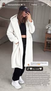 Stacey Solomon has praised this Amazon cosy teddy coat for being warm without feeling too heavy.