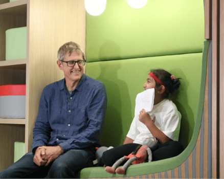 Seven-year-old Hooriya interviewed Louis Theroux at Martin House last week 