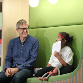 Seven-year-old Hooriya interviewed Louis Theroux at Martin House last week 