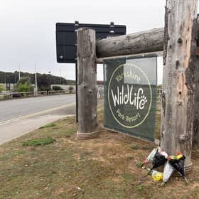 Flowers left at the entrance of Yorkshire Wildlife Park in Doncaster (Dave Higgens/PA)