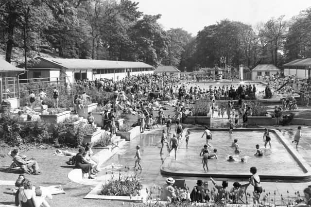 A scene at Leeds' Roundhay Park open-air bathing pool