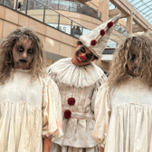 Freaky and fantastical: Creepy twins and a haunting clown prepare to stalk through Trinity Leeds during the first-ever Halloween Spooktacular Parade