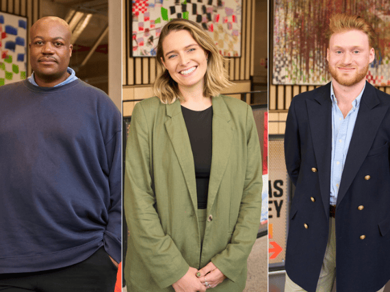 Inaugural Luminaries: (L-R) Architect Bo Muchemwa, film editor Lesley Posso, and designer Nicholas Blowey, who have been named the first three 'Luminaries' at Leeds School of Arts