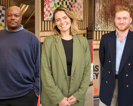 Inaugural Luminaries: (L-R) Architect Bo Muchemwa, film editor Lesley Posso, and designer Nicholas Blowey, who have been named the first three 'Luminaries' at Leeds School of Arts