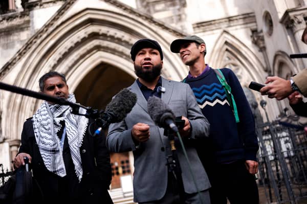 Deputy Green Party leader Mothin Ali speaking outside Royal Court Of Justice, London