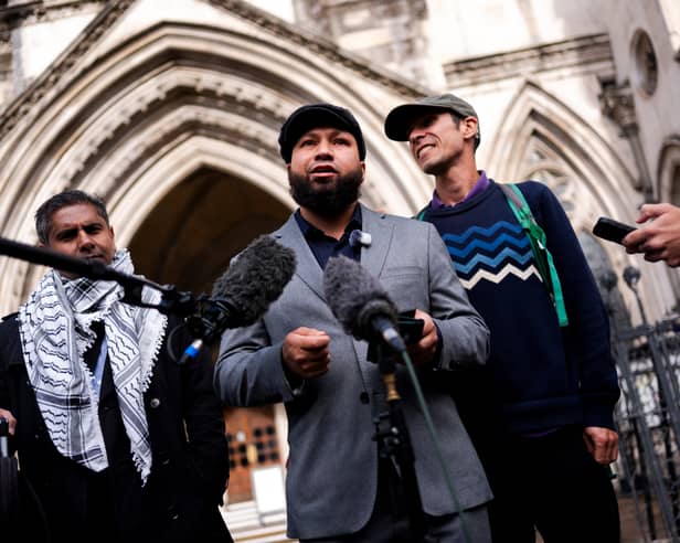 Deputy Green Party leader Mothin Ali speaking outside Royal Court Of Justice, London