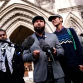 Deputy Green Party leader Mothin Ali speaking outside Royal Court Of Justice, London