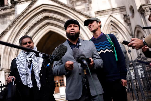 Deputy Green Party leader Mothin Ali speaking outside Royal Court Of Justice, London
