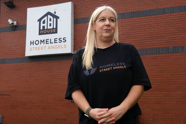 Shelley Joyce from Homeless Street Angels outside the Homeless Street Angels charity 