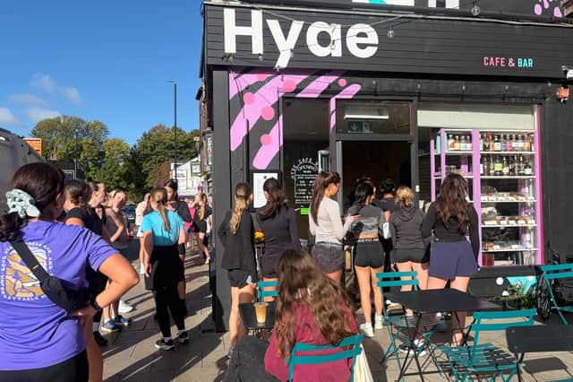 She Runs Leeds club meeting outside of Hyde cafe and bar after Saturday morning run