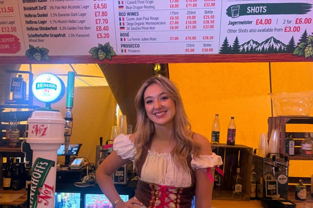 Bar staff Kate Eccles gearing up for another day of Oktoberfest in Leeds