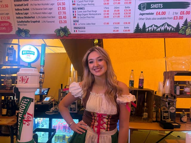 Bar staff Kate Eccles gearing up for another day of Oktoberfest in Leeds