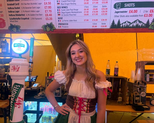 Bar staff Kate Eccles gearing up for another day of Oktoberfest in Leeds