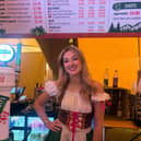 Bar staff Kate Eccles gearing up for another day of Oktoberfest in Leeds