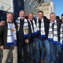 Leeds United fans from AAlesund, Norway celebrating the birthday of  Odd Humlen, left