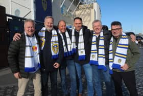 Leeds United fans from AAlesund, Norway celebrating the birthday of  Odd Humlen, left