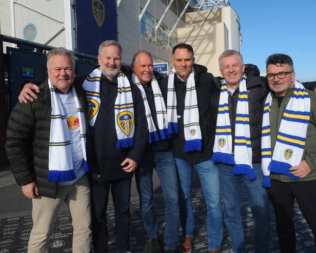 Leeds United fans from AAlesund, Norway celebrating the birthday of  Odd Humlen, left