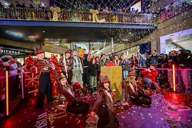 Confetti rains down on dancers and performers as Trinity Leeds launches its 'Wishmas' festive celebrations
