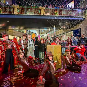 Confetti rains down on dancers and performers as Trinity Leeds launches its 'Wishmas' festive celebrations