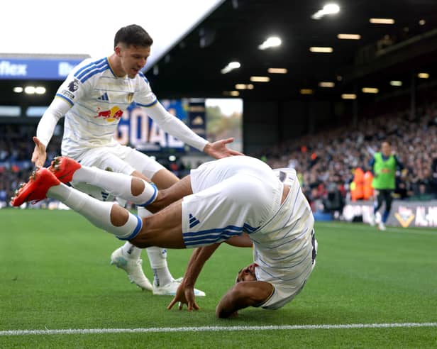 KEY PAIR COMBINE: Tarik Muharemovic heads to celebrate with Dominic Calvert-Lewin after setting him up to draw Leeds United level against Manchester United at Elland Road.