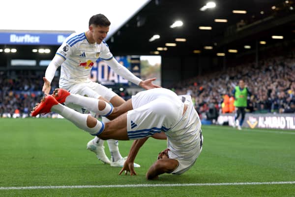 KEY PAIR COMBINE: Tarik Muharemovic heads to celebrate with Dominic Calvert-Lewin after setting him up to draw Leeds United level against Manchester United at Elland Road.