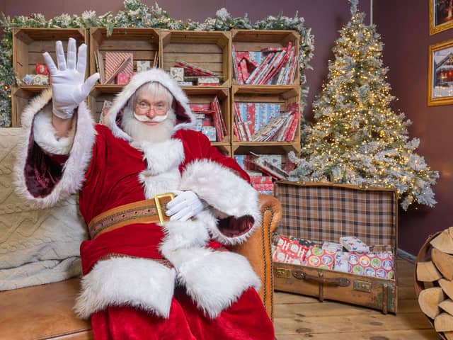 Father Christmas pictured inside his cosy log cabin at the Merrion Centre ahead of its return for Christmas 2026