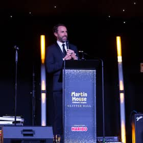 Sir Gareth Southgate speaking at Martin House Glitter Ball 2026