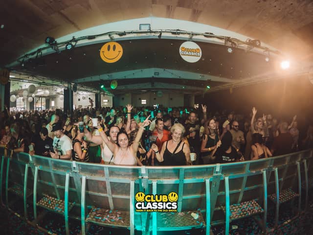 Clubbers dance under iconic 90s smiley faces as hit daytime rave Club Classics takes over Project House in Leeds