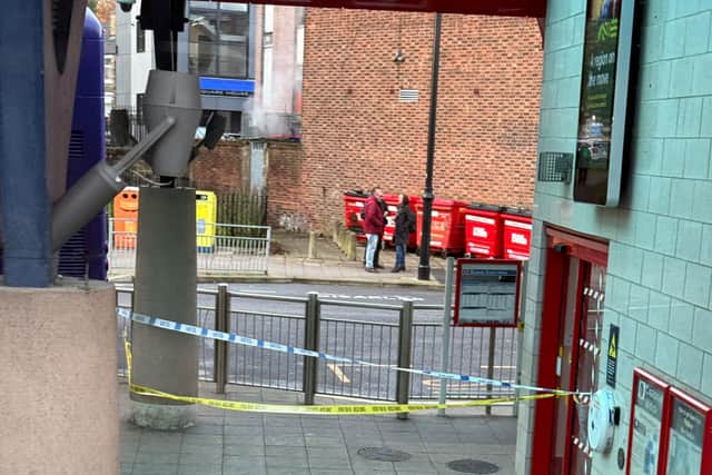 A police cordon is in place at Pudsey Bus Station.