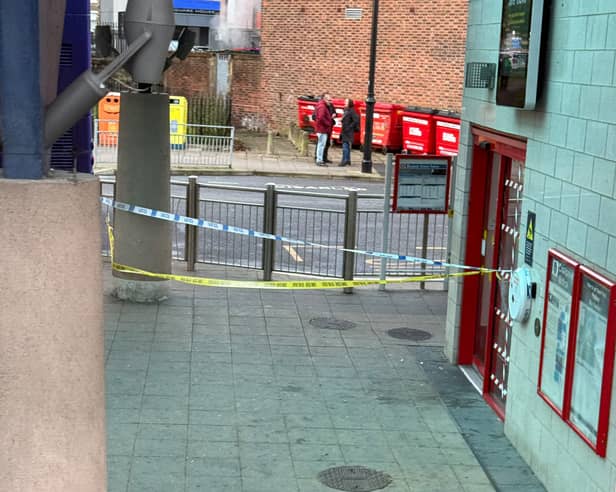 A police cordon is in place at Pudsey Bus Station.