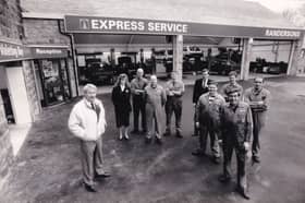 Peugeot main dealer Randerson of Horsforth was all geared up to give an even better service after work was completed on a £300,000 alteration and improvement scheme.. Pictured is Bob Randerson with his service staff.