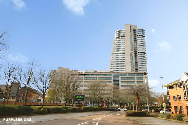 Rising above Water Lane, Bridgewater Place is home to this 28th-floor penthouse