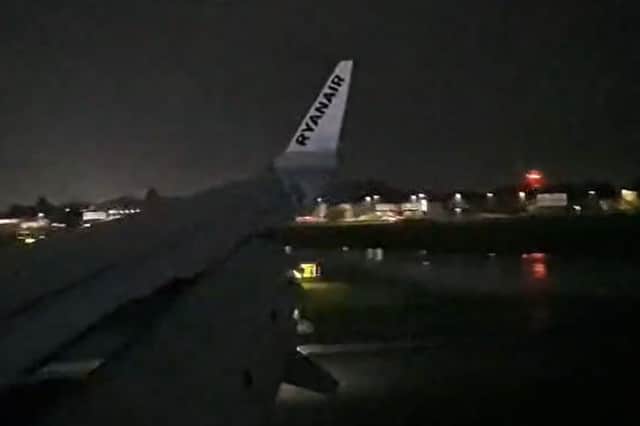 Plane lands in Storm Boelo at Leeds Bradford Airport on Saturday 24 October.