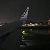 Plane lands in Storm Boelo at Leeds Bradford Airport on Saturday 24 October.