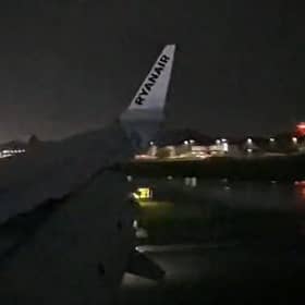 Plane lands in Storm Boelo at Leeds Bradford Airport on Saturday 24 October.
