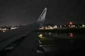 Plane lands in Storm Boelo at Leeds Bradford Airport on Saturday 24 October.