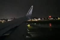 Plane lands in Storm Boelo at Leeds Bradford Airport on Saturday 24 October.