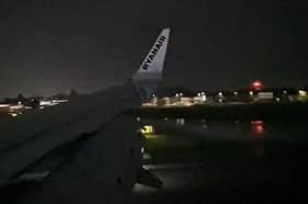 Plane lands in Storm Boelo at Leeds Bradford Airport on Saturday 24 October.
