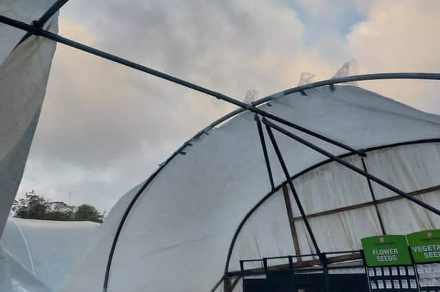 Little Leaf Cafe's polytunnel was damaged by Storm Boelo